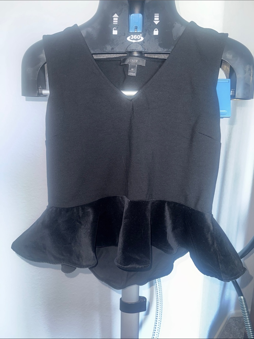 J. Crew Black V-Neck Peplum Tank with Velvet Hem